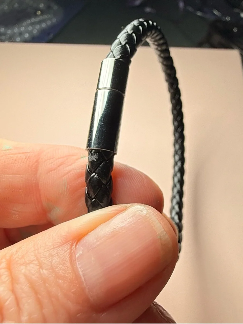Black Braided Leather Magnetic Bracelet for Men